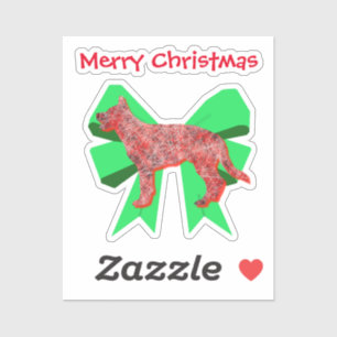 German Shepherd Silhouette Red&Green Bow Christmas Sticker