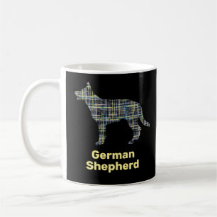 German Shepherd Silhouette Yellow&Black Grid Coffee Mug