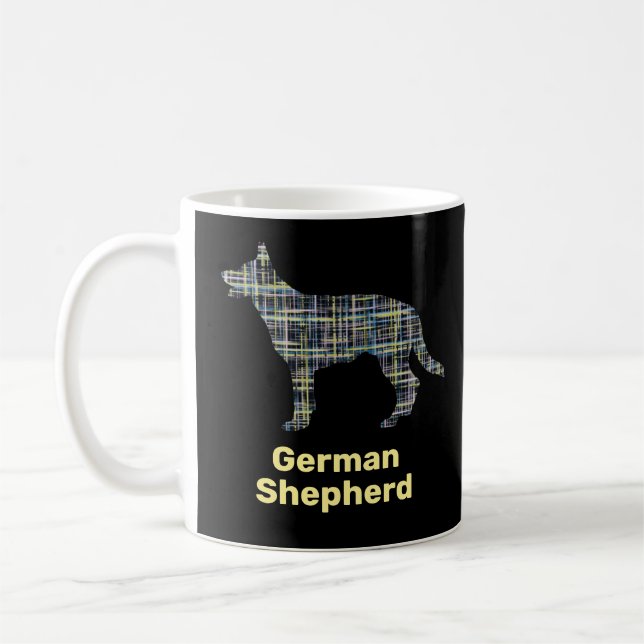German Shepherd Silhouette Yellow&Black Grid Coffee Mug (Left)