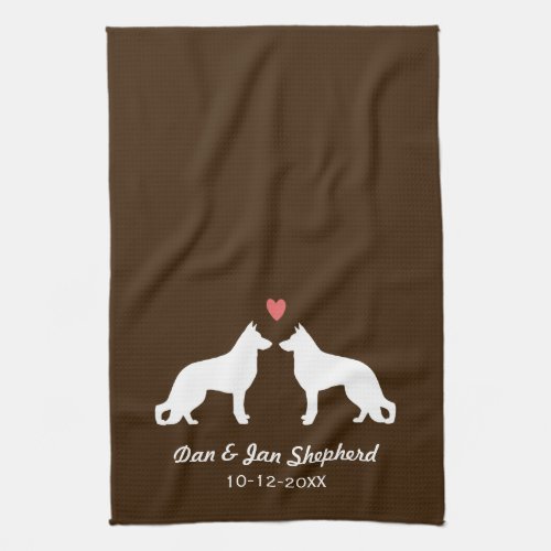 German Shepherd Silhouettes with Heart and Text Kitchen Towel