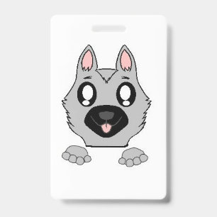 German Shepherd Silver and Black Peeking Cartoon Badge