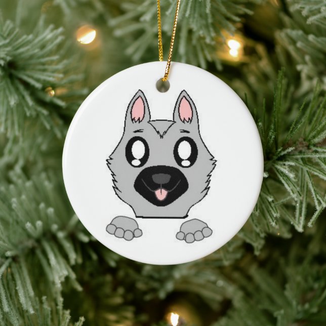German Shepherd Silver and Black Peeking Cartoon Ceramic Ornament (Tree)