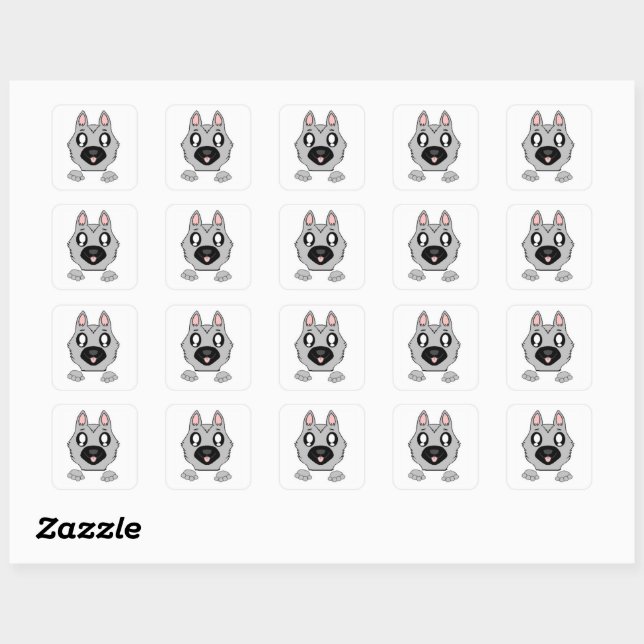 German Shepherd Silver and Black Peeking Cartoon Square Sticker (Sheet)