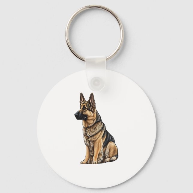 German Shepherd Sitting  Keychain (Front)
