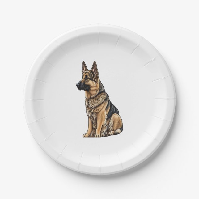 German Shepherd Sitting  Paper Plates (Front)