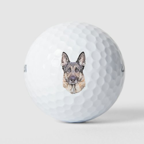 German Shepherd Sketched Dog Art Golf Balls