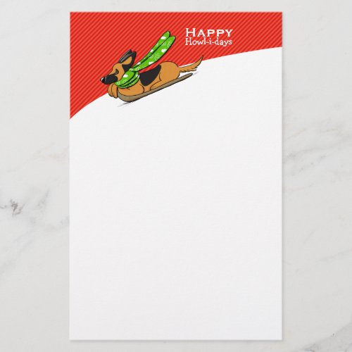 German Shepherd Sled Christmas Mod Red Stationery