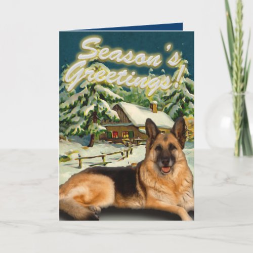 German Shepherd Snow Cabin Christmas Cards