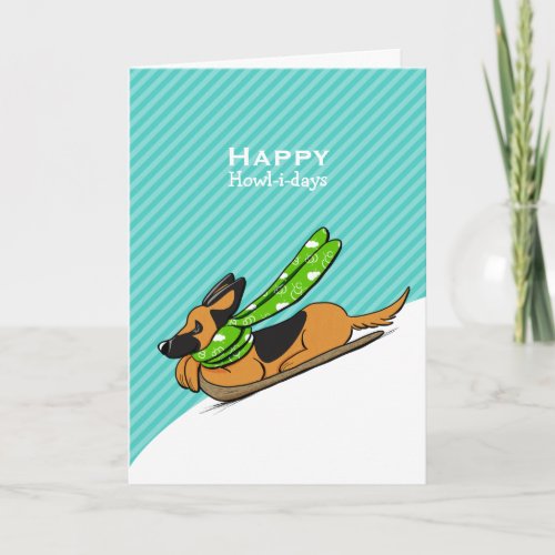 German Shepherd Snow Sled Modern Christmas Holiday Card