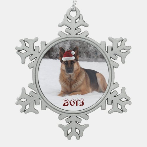 German Shepherd Snowflake Pewter Christmas Ornament