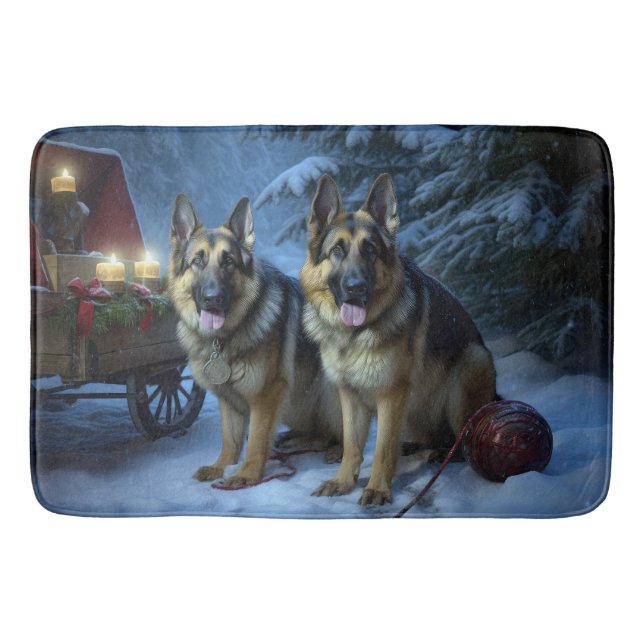 German Shepherd Snowy Sleigh Christmas Decor   Bath Mat (Front)