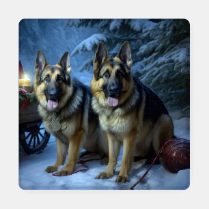 German Shepherd Snowy Sleigh Christmas Decor Coaster Set