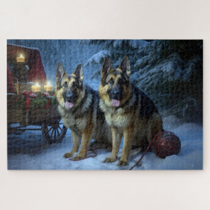 German Shepherd Snowy Sleigh Christmas Decor Jigsaw Puzzle