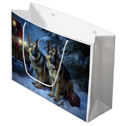 German Shepherd Snowy Sleigh Christmas Decor  Large Gift Bag