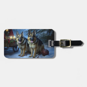 German Shepherd Snowy Sleigh Christmas Decor Luggage Tag