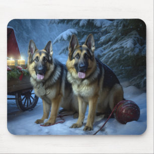 German Shepherd Snowy Sleigh Christmas Decor Mouse Pad