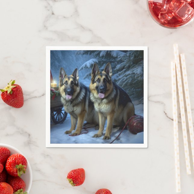 German Shepherd Snowy Sleigh Christmas Decor   Napkins (Insitu)
