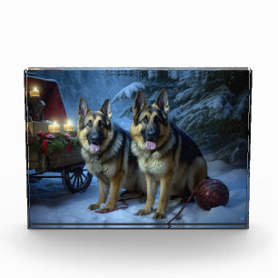 German Shepherd Snowy Sleigh Christmas Decor Photo Block