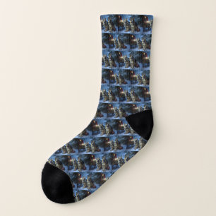 German Shepherd Snowy Sleigh Christmas Decor Socks
