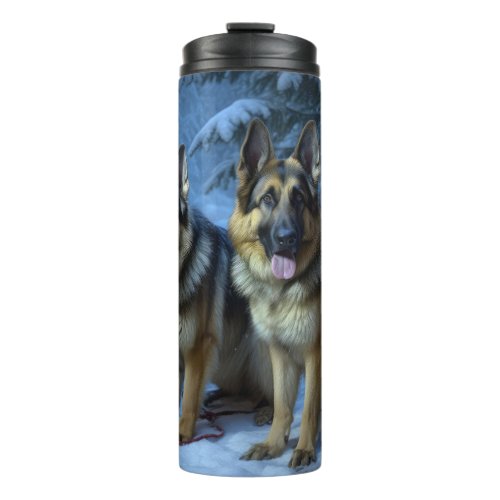 German Shepherd Snowy Sleigh Christmas Decor  Thermal Tumbler