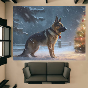 German Shepherd Snowy Sleigh Ride Christmas Decor Rug