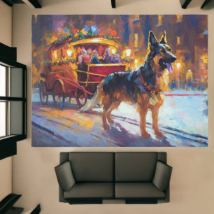German Shepherd Snowy Sleigh Ride Christmas Decor  Rug