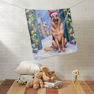 German Shepherd Snowy Town Gate Santa Christmas Baby Blanket