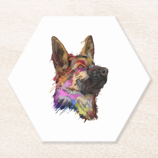 German Shepherd Splash Art  Paper Coaster (Front)