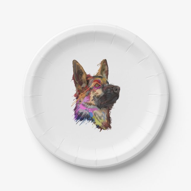 German Shepherd Splash Art  Paper Plates (Front)
