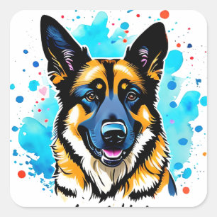 German Shepherd Splash Square Sticker