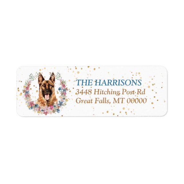 German Shepherd Spring Flowers Wreath Label (Front)