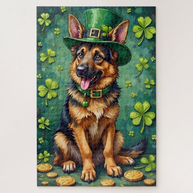 German Shepherd St Patrick’s Day Lucky Dog Jigsaw Puzzle (Vertical)