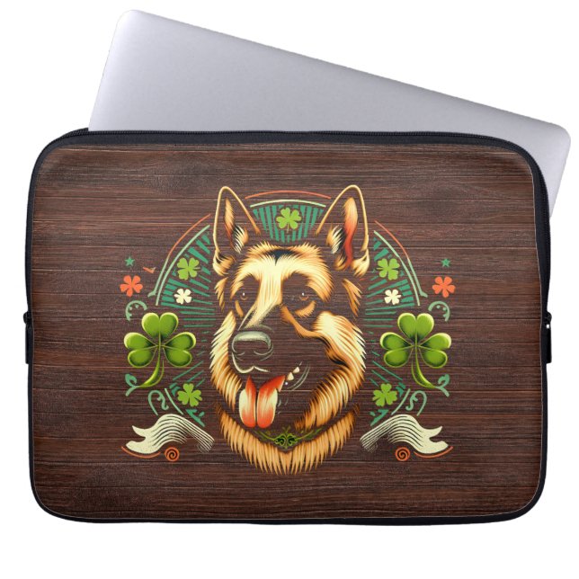 German Shepherd St Patrick's Day Shepherd Dog Gift Laptop Sleeve (Front)