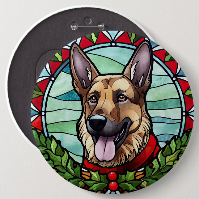 German Shepherd Stained Glass Christmas Button (Front & Back)