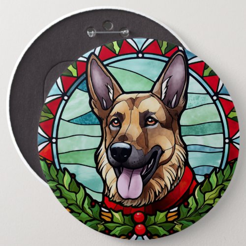 German Shepherd Stained Glass Christmas Button