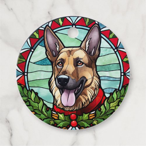 German Shepherd Stained Glass Christmas Favor Tags