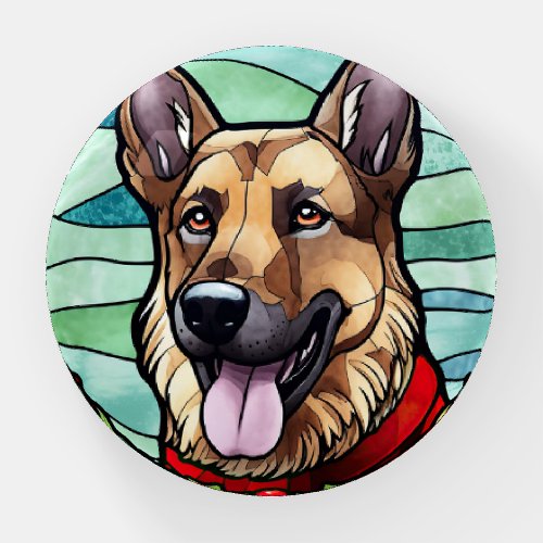 German Shepherd Stained Glass Christmas Paperweight