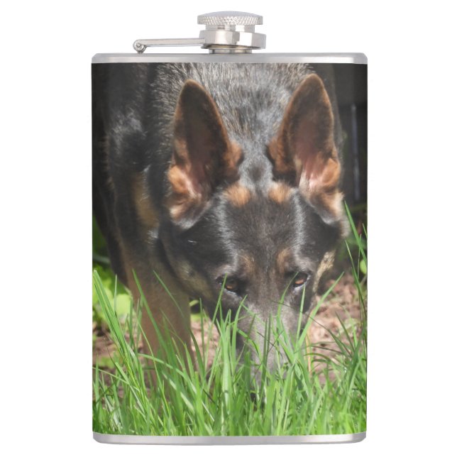 German Shepherd Stare Woodchuck Scare Flask (Front)