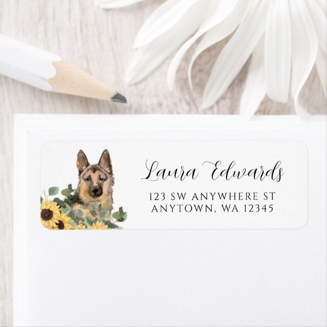 German Shepherd Sunflower Eucalyptus Address Label (Insitu)