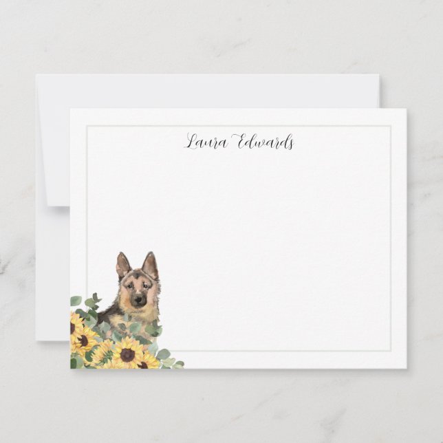 German Shepherd Sunflower Eucalyptus Personalized Note Card (Front)