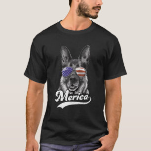 German Shepherd Sunglasses Usa American Flag 4th O T-Shirt