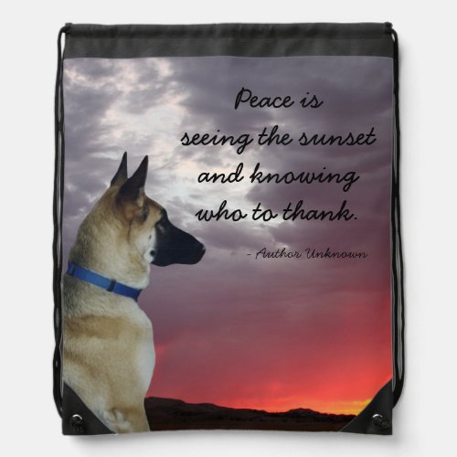 German Shepherd Sunset Drawstring Backpack