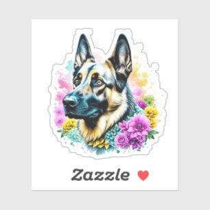 German Shepherd surrounded by Flowers Sticker