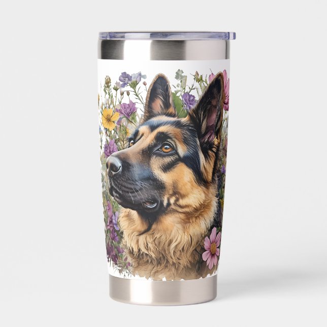 German Shepherd surrounded by Wildflowers Insulated Tumbler (Left)