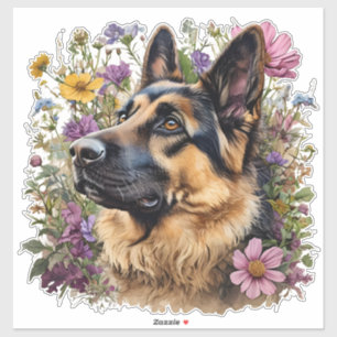 German Shepherd surrounded by Wildflowers Sticker