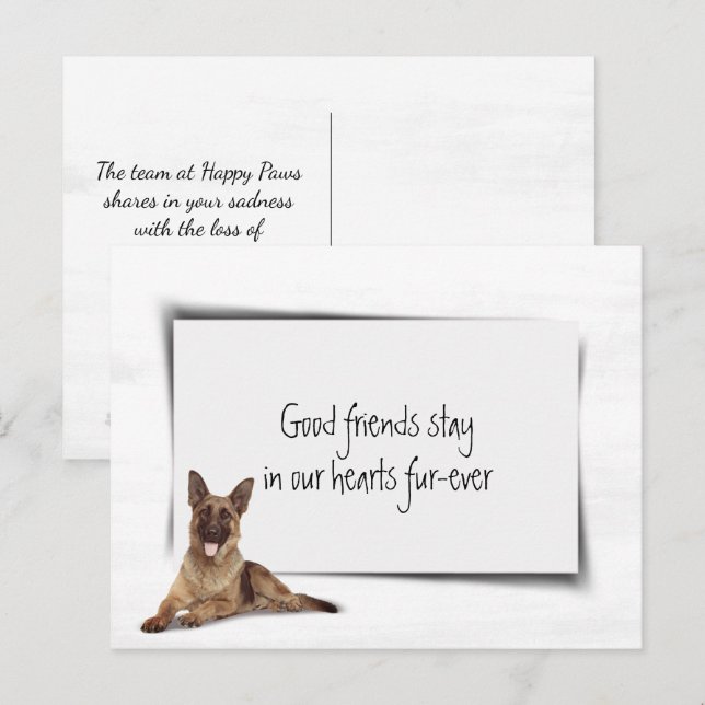 German Shepherd Sympathy Pet Loss Postcard (Front/Back)