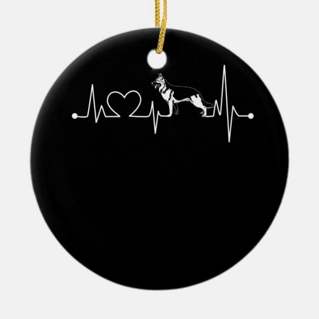German Shepherd T Heartbeat Shirt Ceramic Ornament (Front)