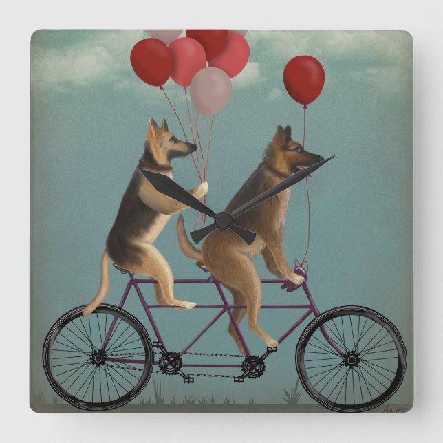 German Shepherd Tandem Square Wall Clock (Front)