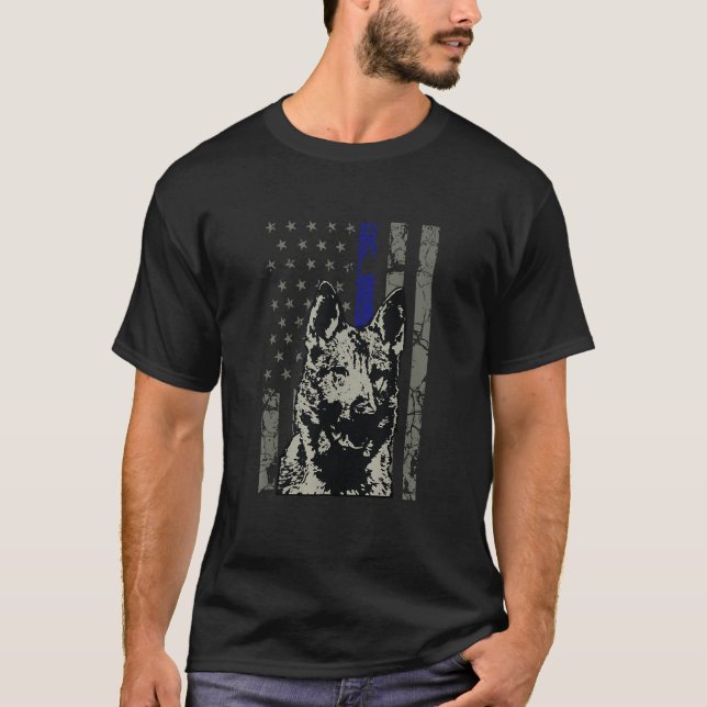 German Shepherd Thin Blue Line Police Dog T-Shirt (Front)