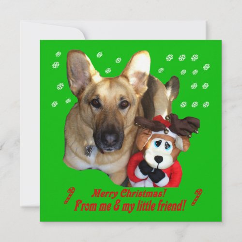 German Shepherd  Toy Reindeer Flat Card